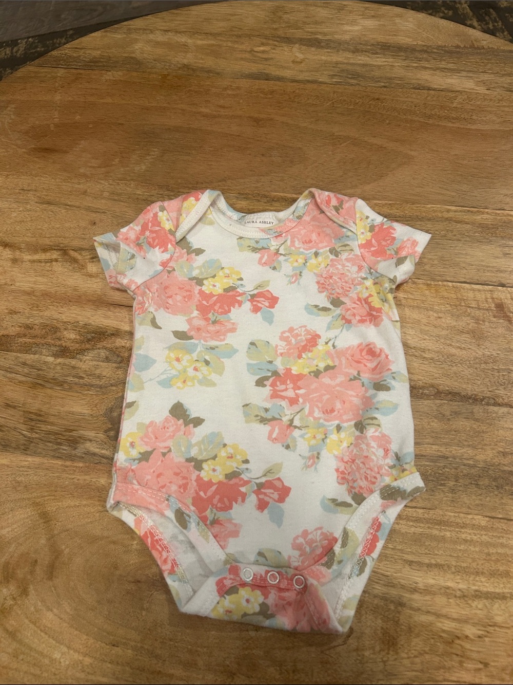 Laura Ashley Floral Short Sleeve Bodysuit - Pink, Yellow & White